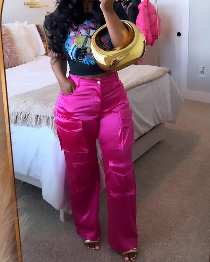 Satin Cargo-Style Trousers