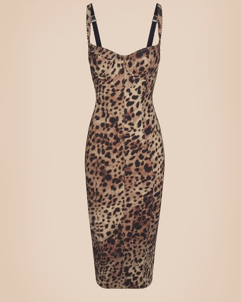 U-Neck Leopard Print Suspender Dress-Curvy-Faja