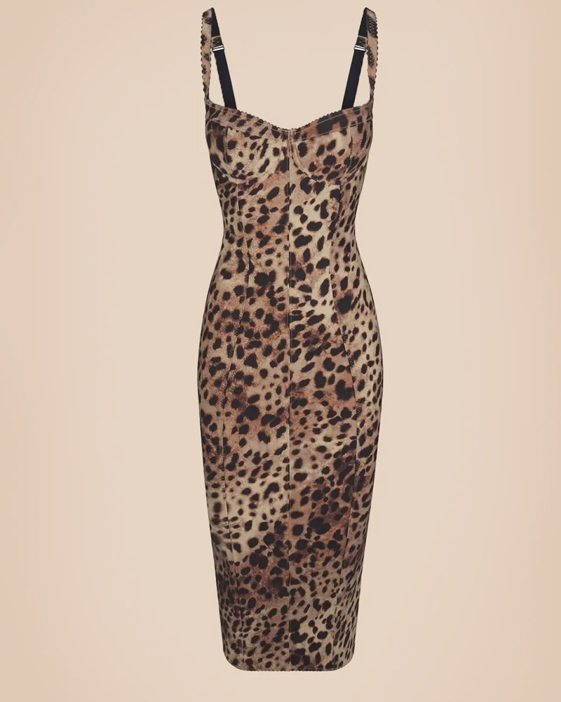 U-Neck Leopard Print Suspender Dress-Curvy-Faja