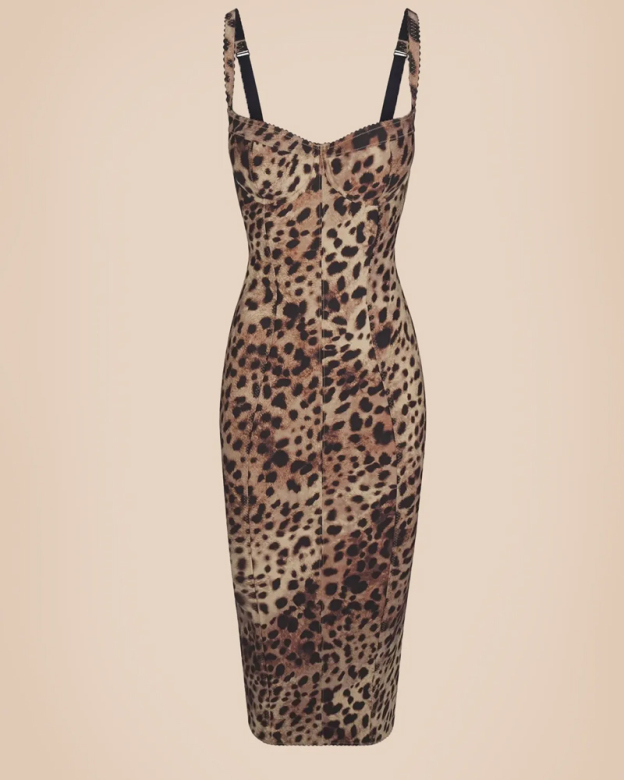 U-Neck Leopard Print Suspender Dress-Curvy-Faja