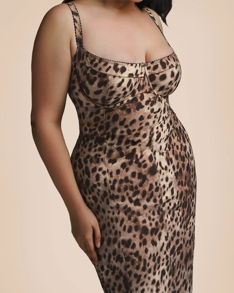 U-Neck Leopard Print Suspender Dress-Curvy-Faja