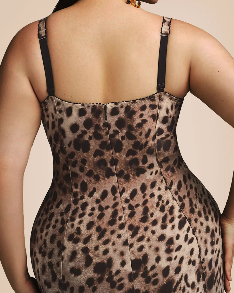 U-Neck Leopard Print Suspender Dress-Curvy-Faja