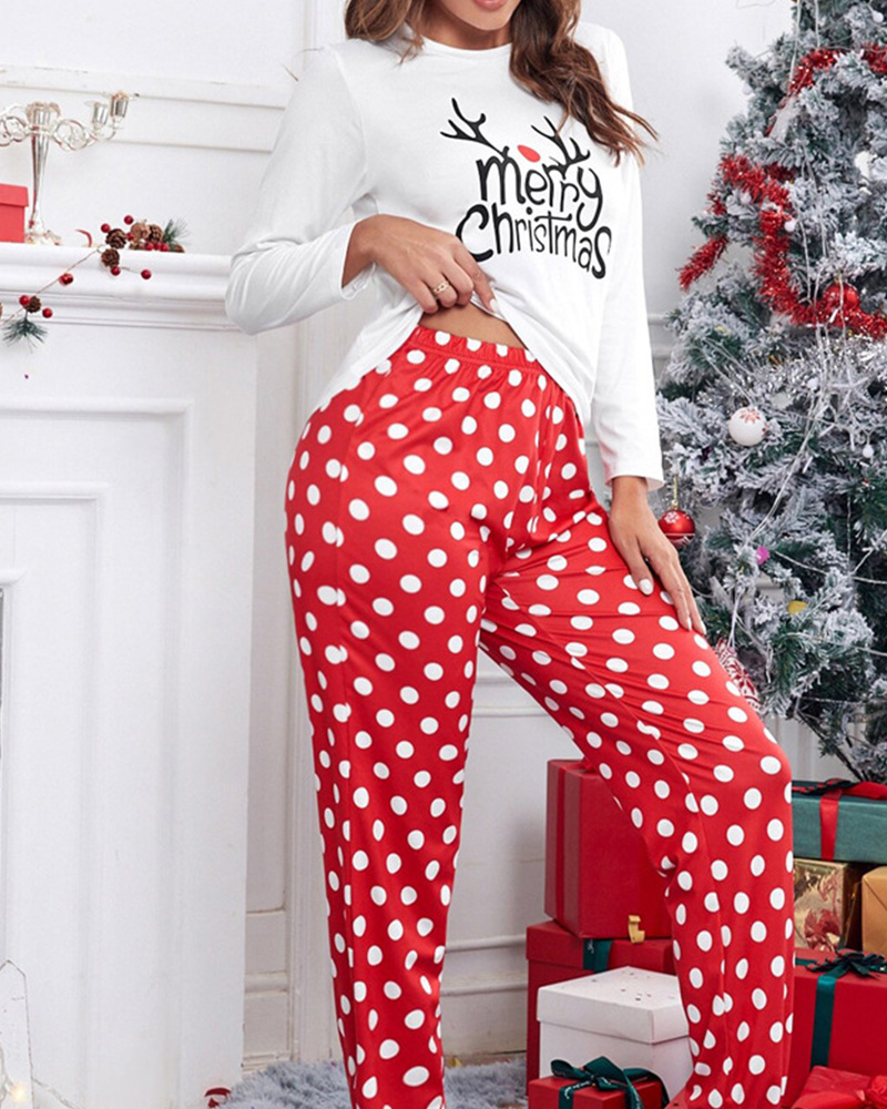 Christmas Print Long Sleeve Pajama Set-Curvy-Faja