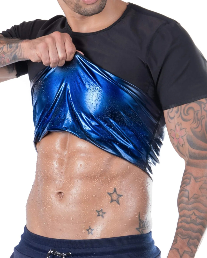 Men's Sweat Vest Fitness Sports T-Shirt Compression Short Sleeve-Curvy-Faja