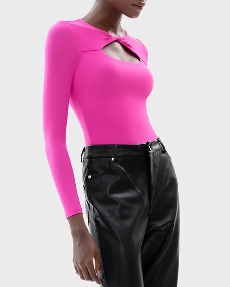 Round Neck Hollowed-Out Slim Bodysuit