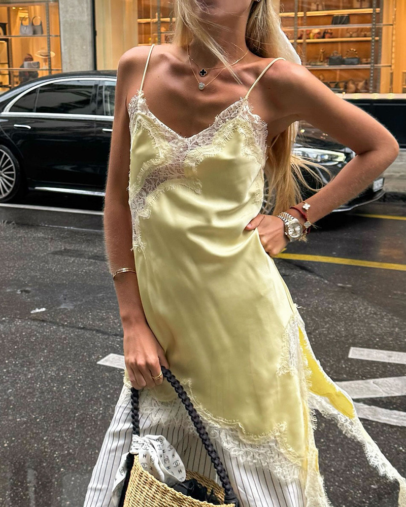 Lace Irregular Slit Inner Dress