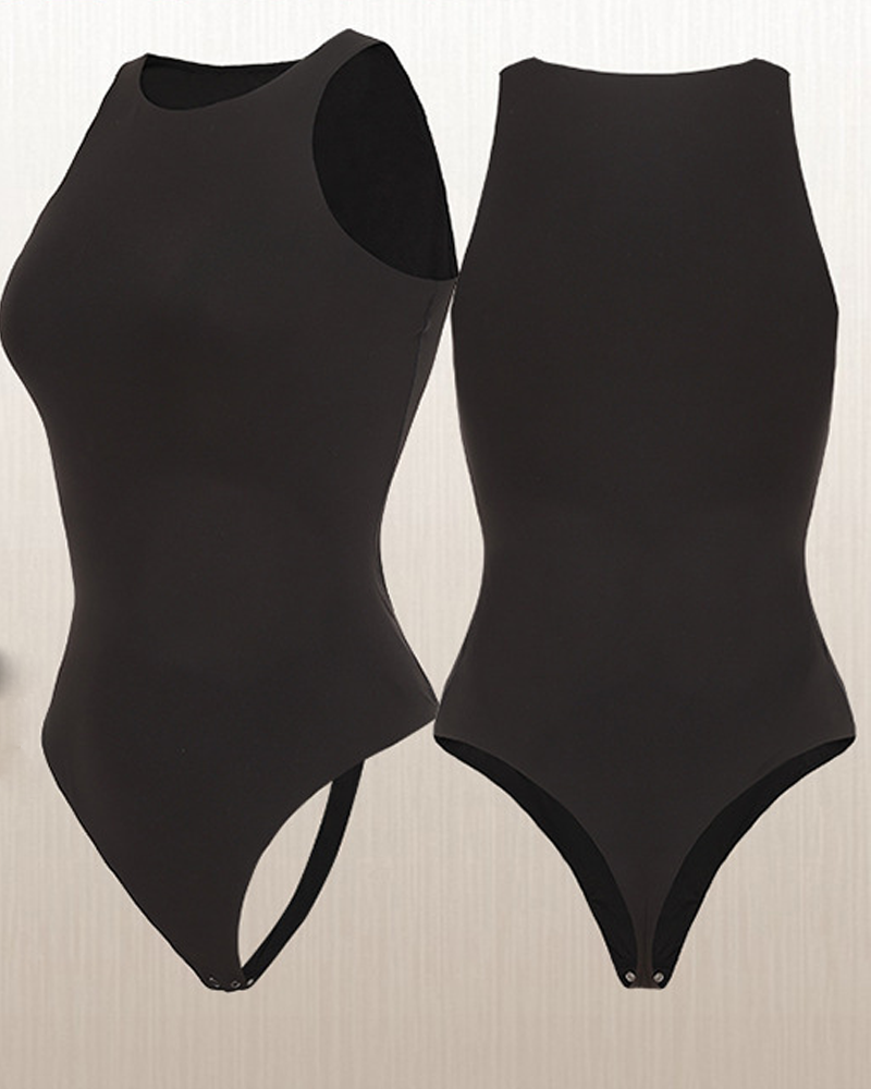 Sleeveless Crew Neck One-Piece Shapewear-Curvy-Faja