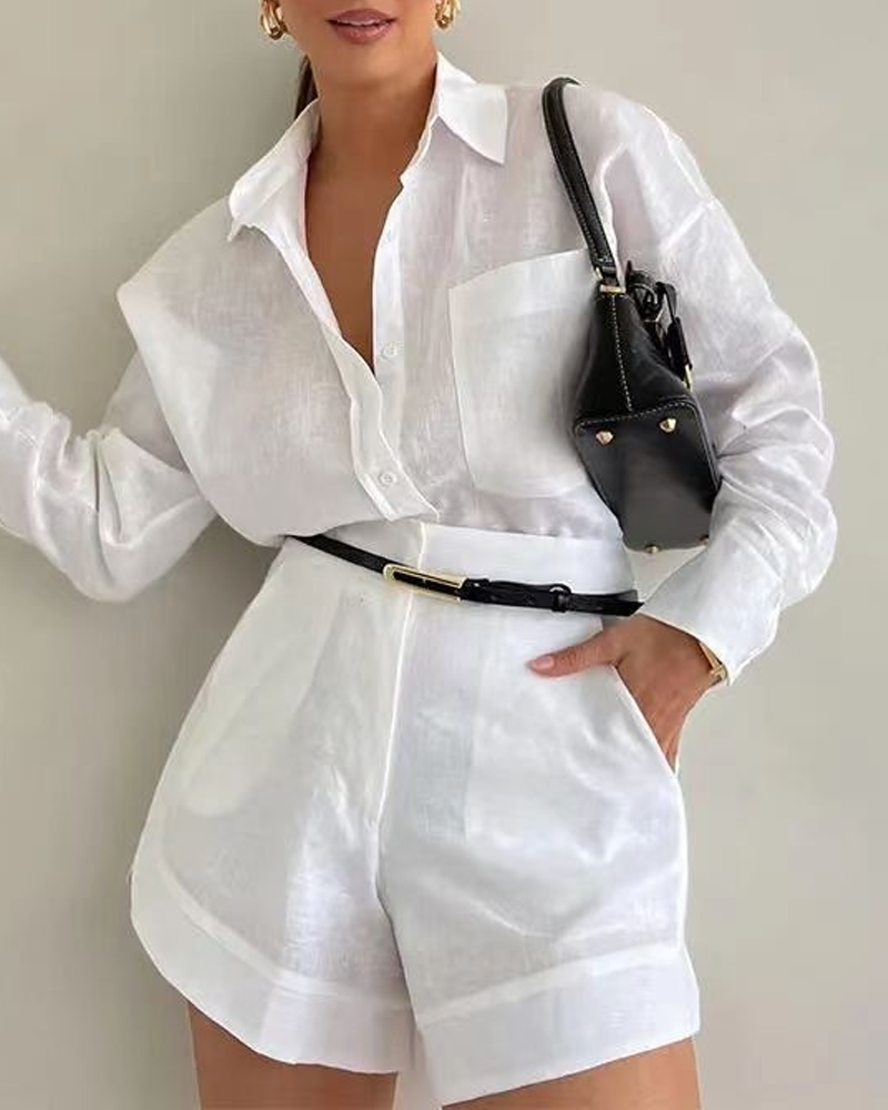 Casual Shirt High Waisted Shorts Set