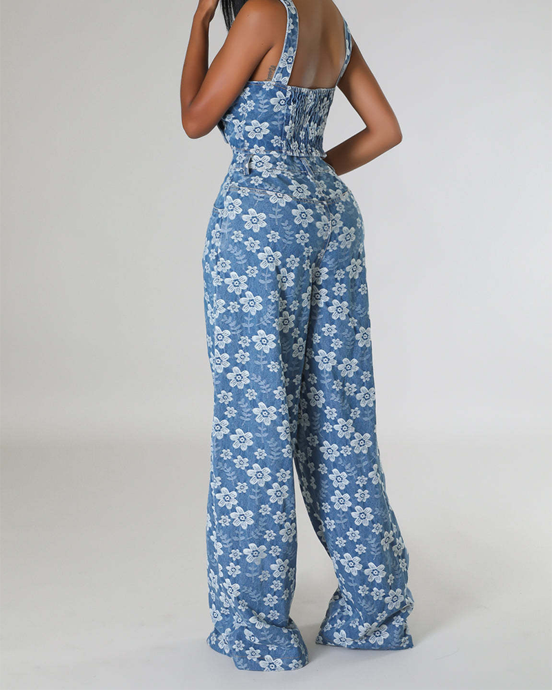 Denim Jacquard Print Set-Curvy-Faja