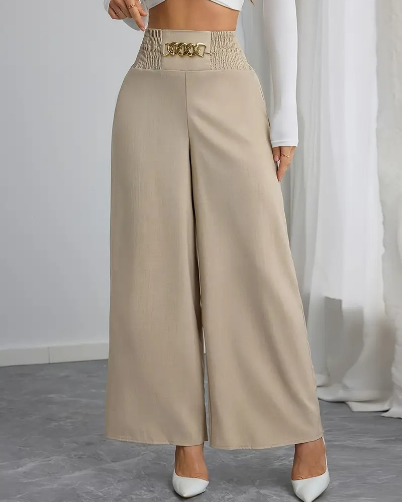 High Waist Slim Fit Wide Leg Pants-Curvy-Faja