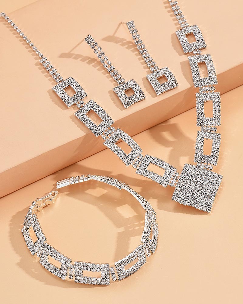Upscale Diamond Full Necklace Earrings Bracelet Dinner Dress Jewelry Accessories-Curvy-Faja