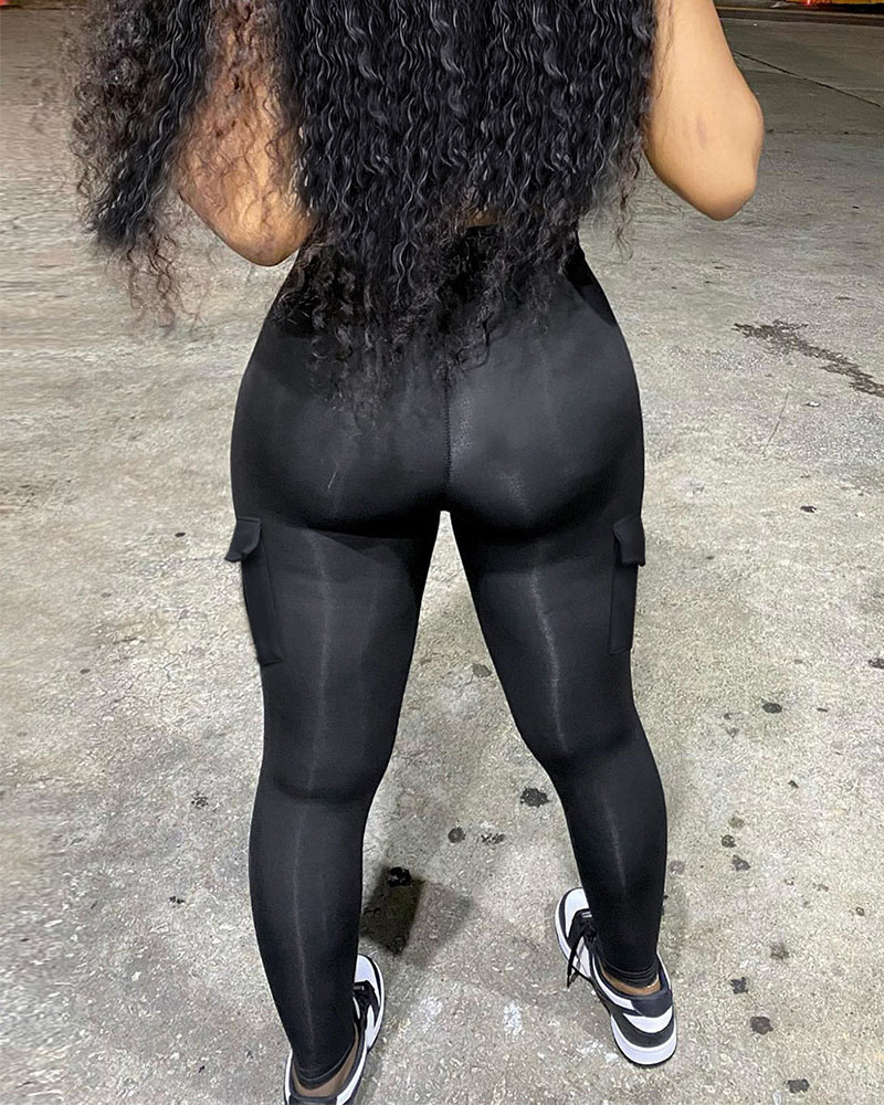 Thigh-Neck V-Neck Sports Jumpsuit With Pocket Hip Lift