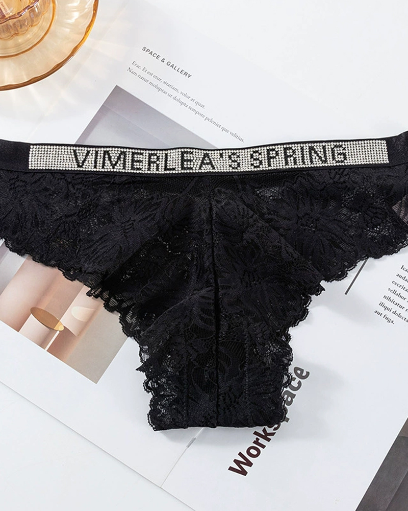 Sexy Rhinestone Waistband Panties-Curvy-Faja