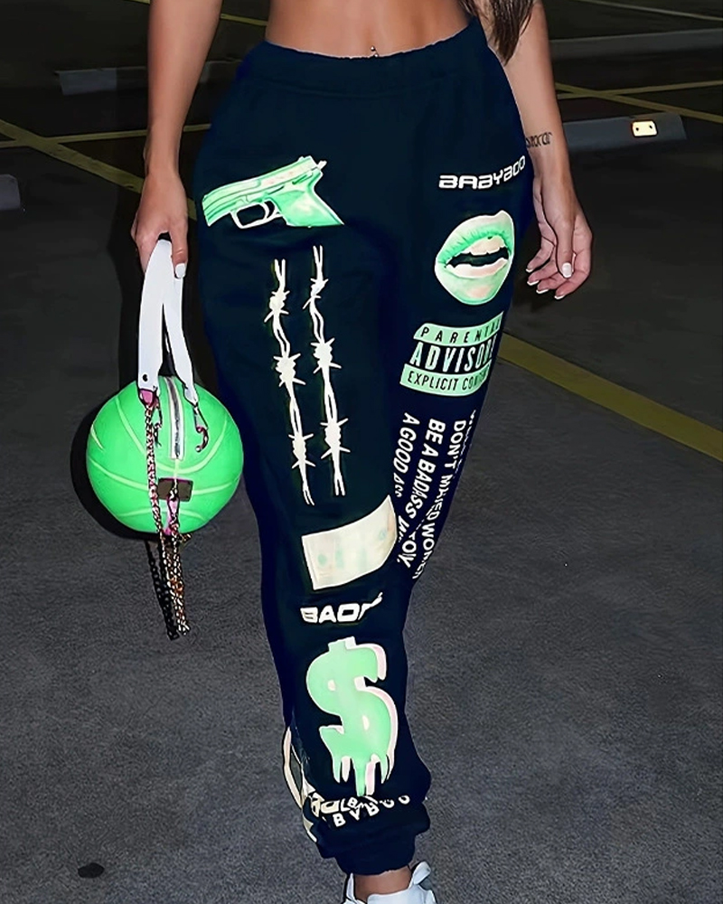 Fashion Printed Sports Casual Pants-Curvy-Faja