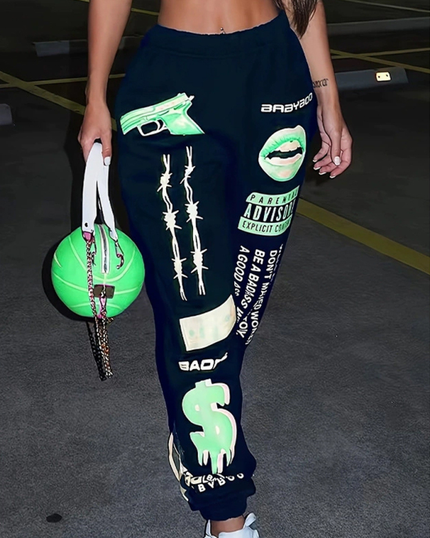 Fashion Printed Sports Casual Pants-Curvy-Faja