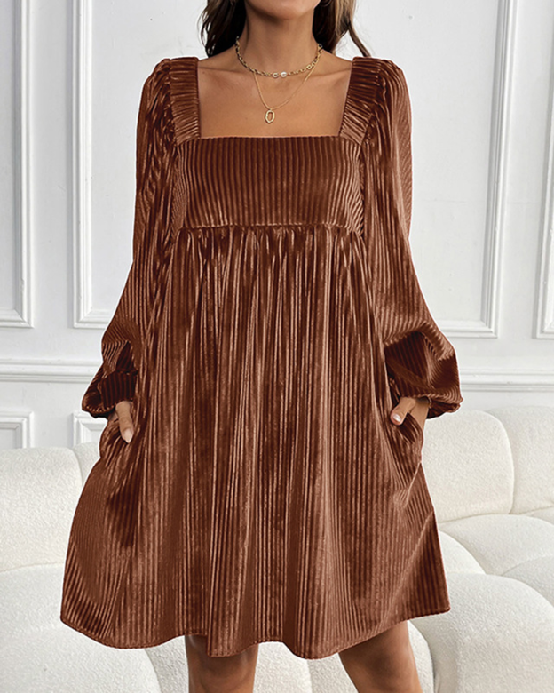 Christmas Date Dinner Elegant Loose Velvet Square Neck Dress