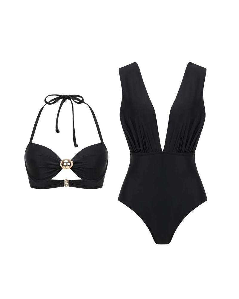 Convertible 2-in-1 One-Piece Swimsuit with Beach Sarong Cover-Up Set