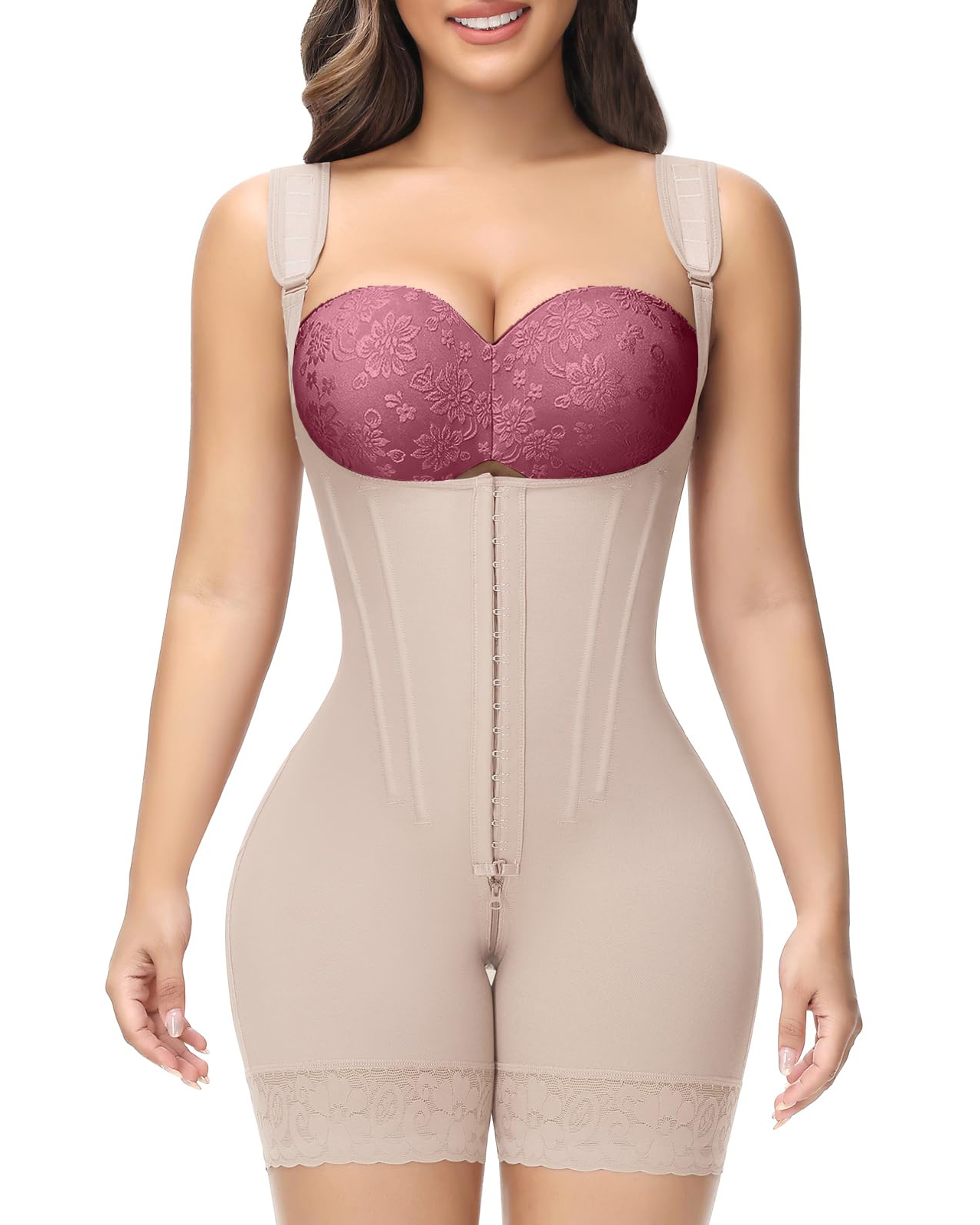 Hook & Eye Tummy Control Zipper Crotch Shaping Bodysuit-Curvy-Faja