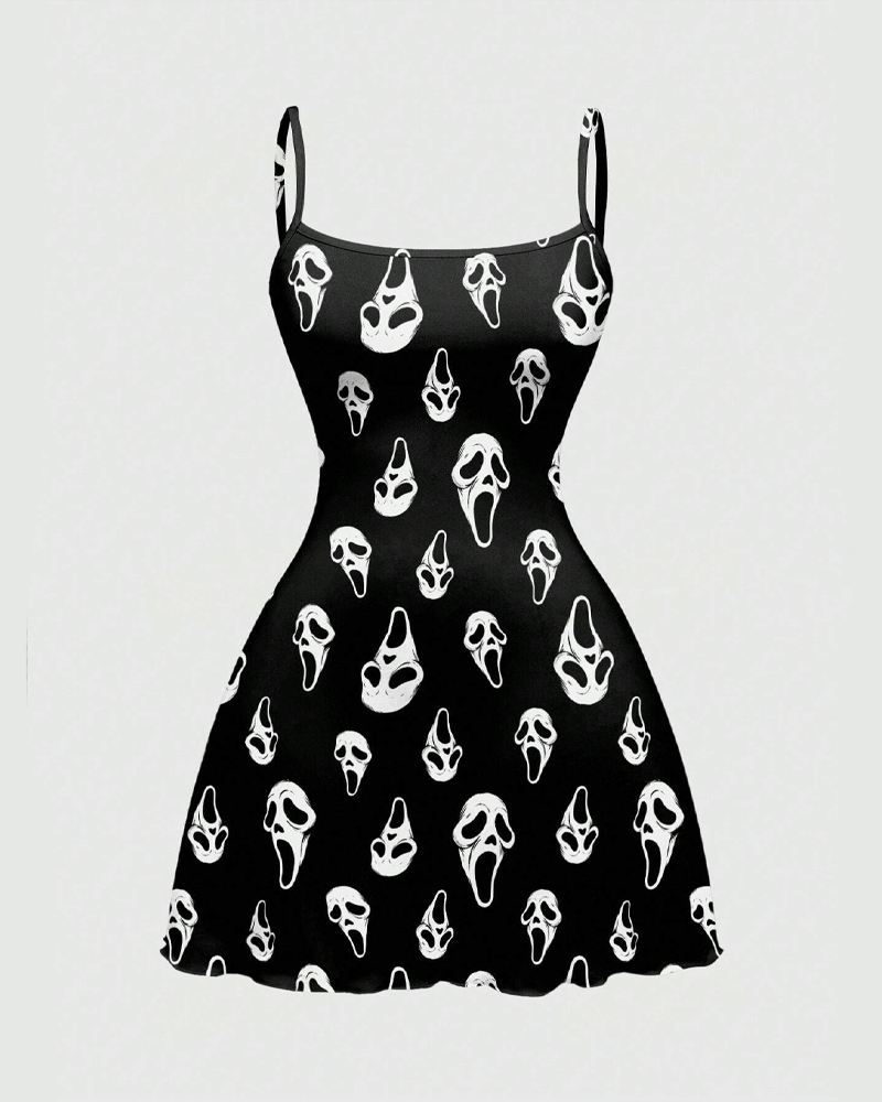 Gothic Style Halloween Print Mini Dress