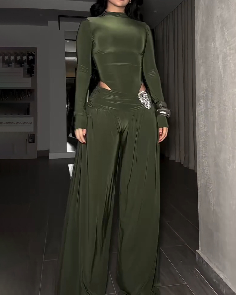 Women's Long-Sleeved Wide-Leg Slim Fit Two-Piece Set