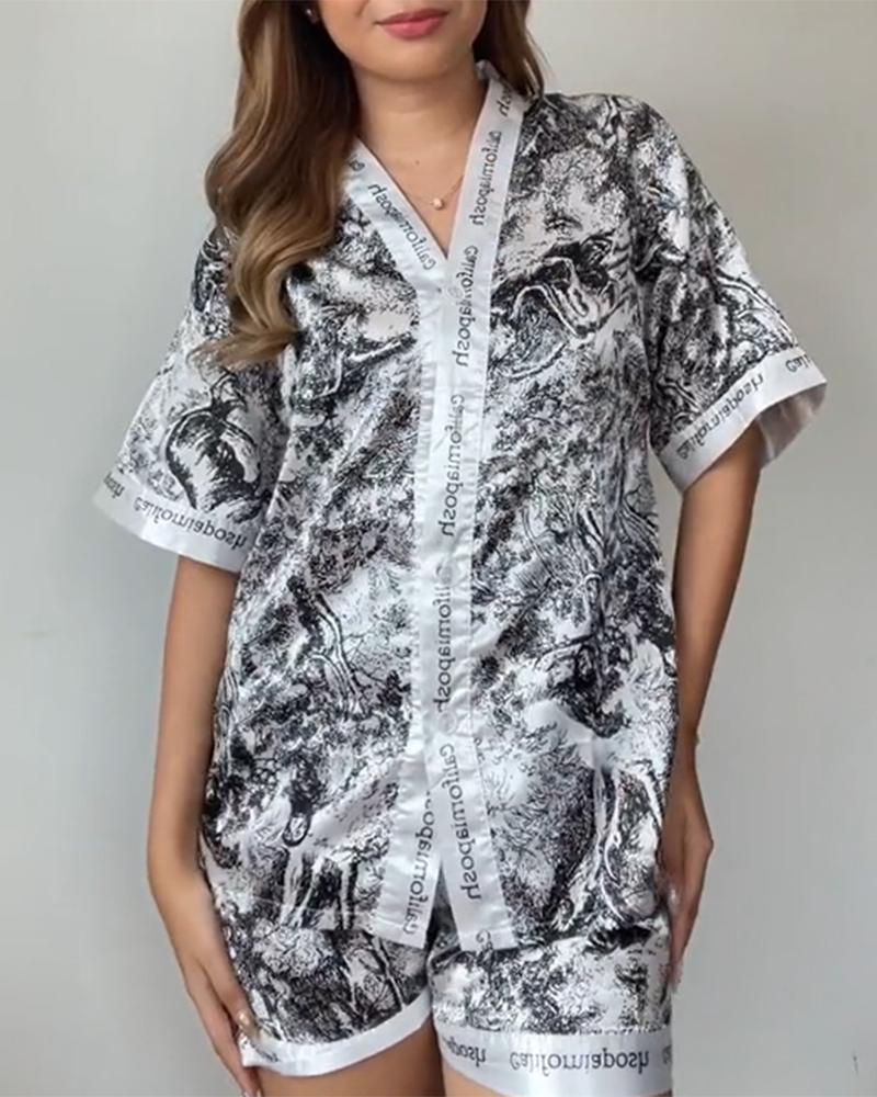 Colorblock Button Short Pajama Set