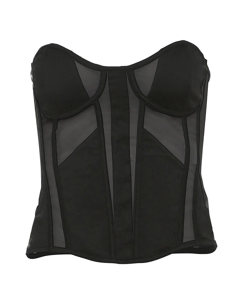 Sheer Mesh Bra See-Through Cool Strappy Fishbone Corset