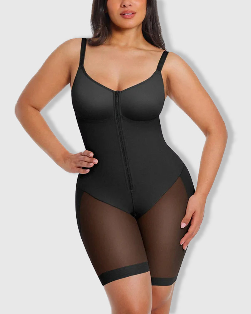 Front Zipper Butt Lifter Mid-Thigh Mesh Bodysuit Shapewear（Pre-Sale）
