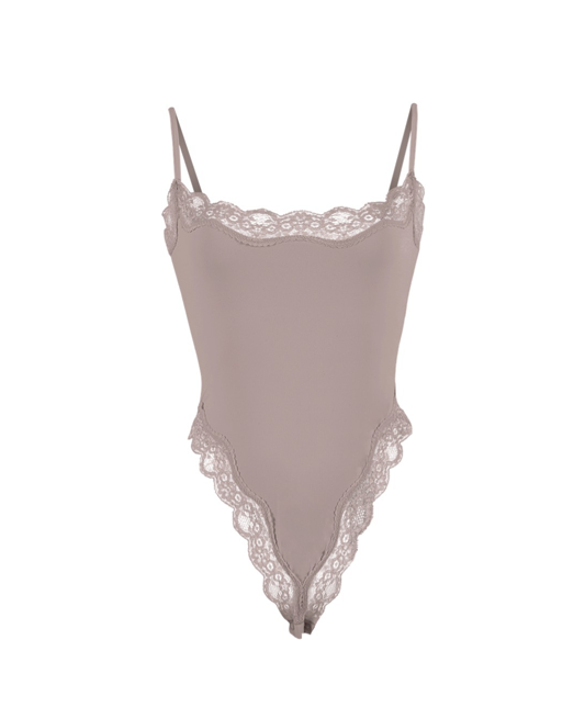 Bodysuit With Lace Trim Skin-Friendly Breathable Tight-Fitting Suspender Shapewear