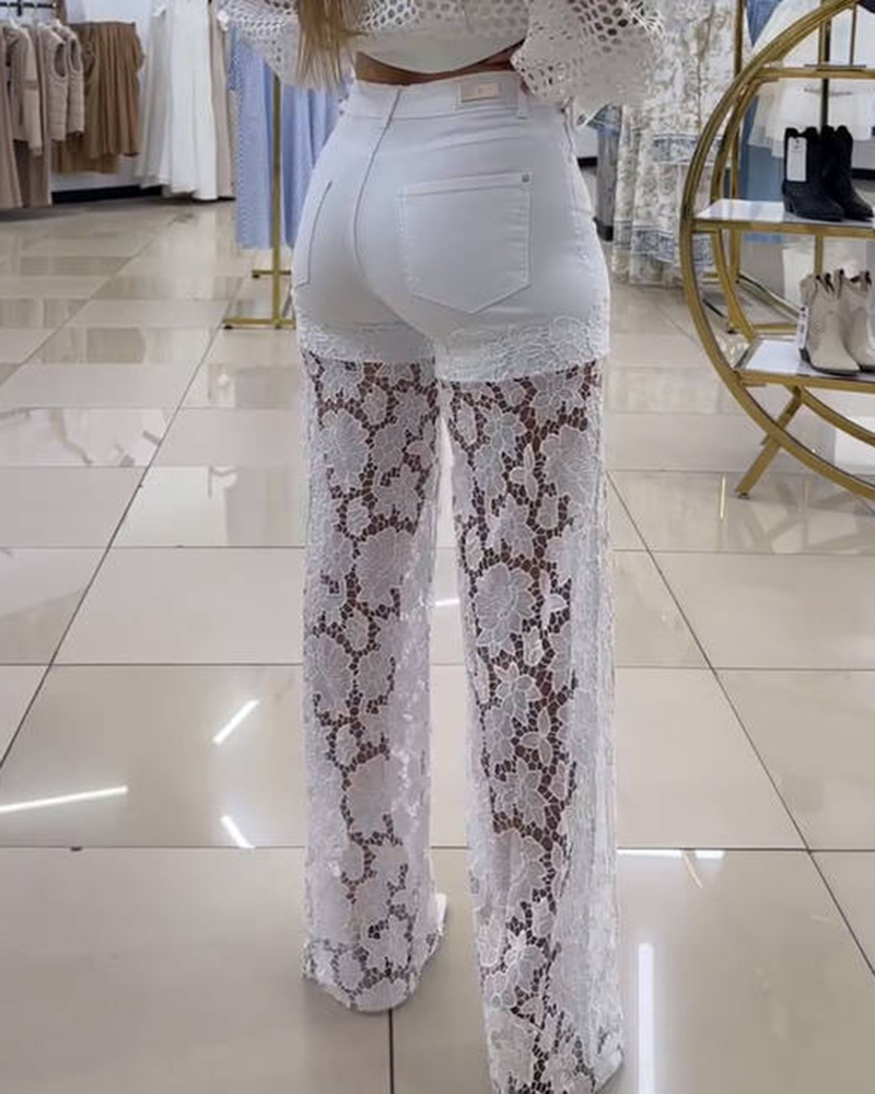 Laced Baby Blue Jeans-Curvy-Faja