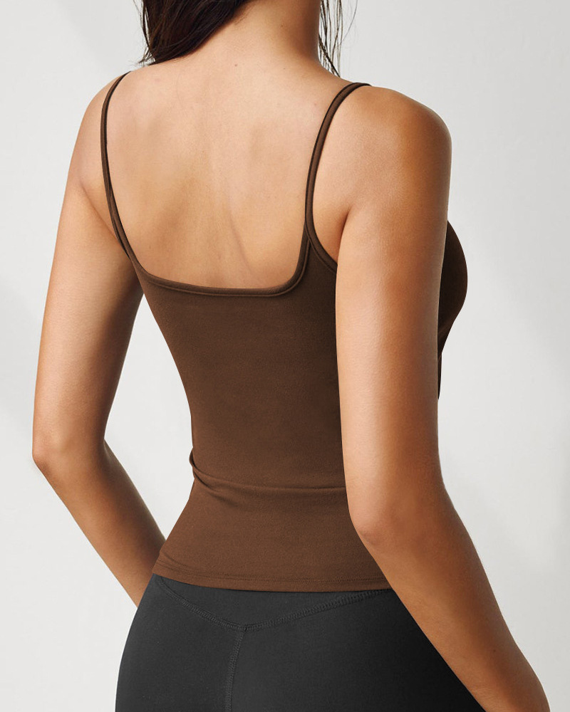 Women's Sexy Knitted Scoop Neck Slim Fit Spaghetti Strap Camisole Tank Tops-Curvy-Faja