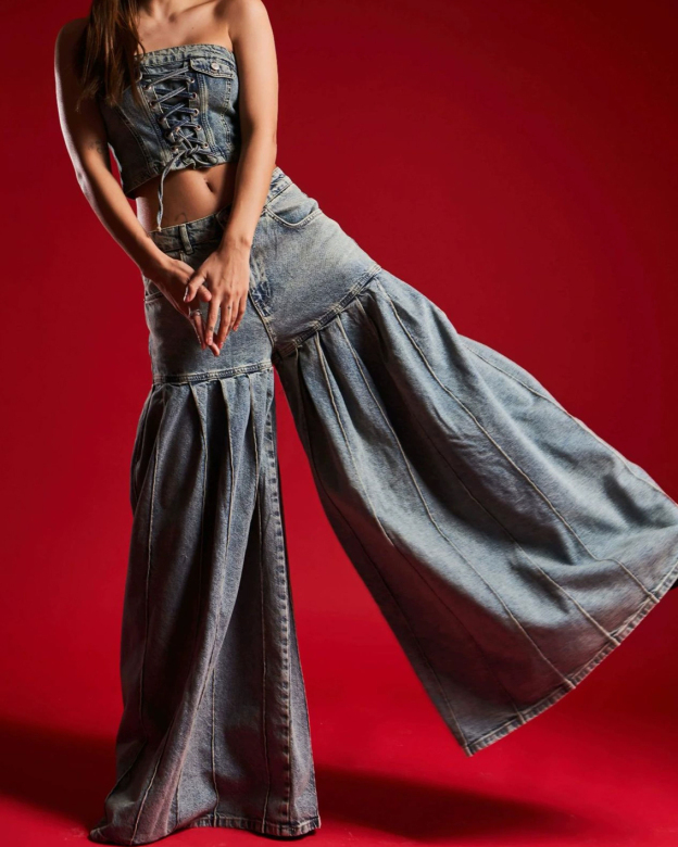 CURVY-FAJA Reloj de arena Denim Culottes and Vest Set