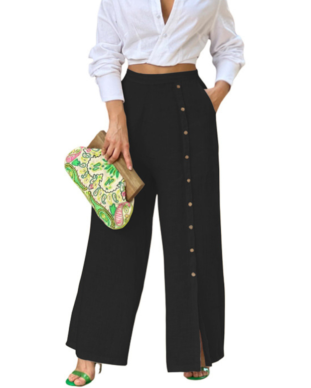 Single Breasted Loose Casual Pants-Curvy-Faja