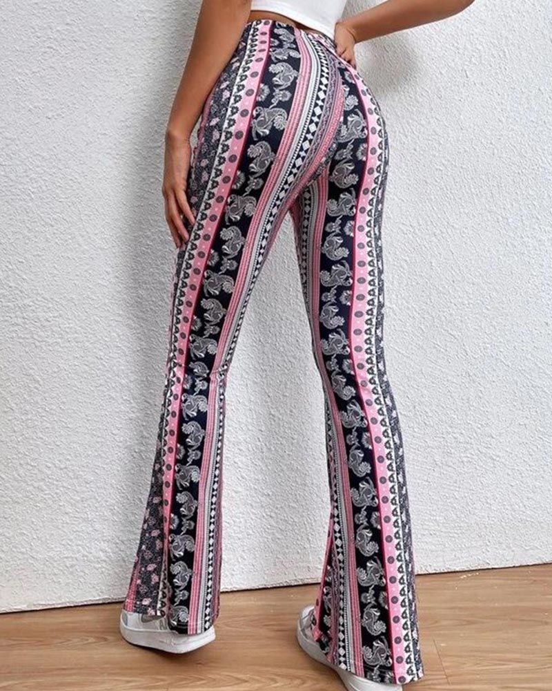 Vintage Print Flares With Tight Wrap Hips
