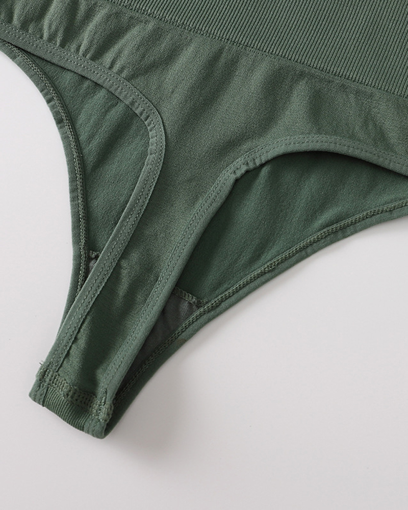 Threaded Solid Color Simple Thong-Curvy-Faja