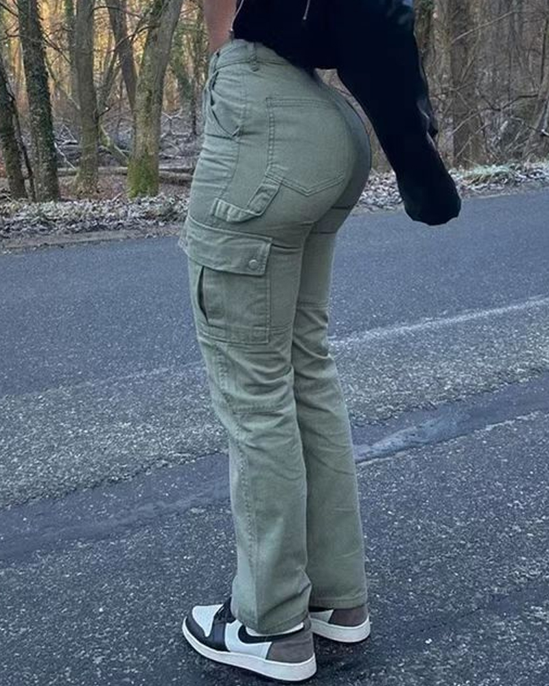 High-Stretch Solid Color Casual Work Jeans-Curvy-Faja