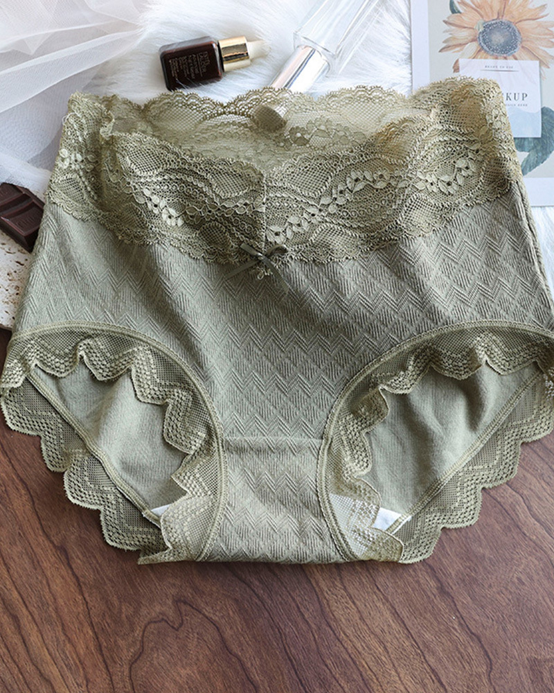 Lyocell Lace High-Waisted Antibacterial Panties-Curvy-Faja