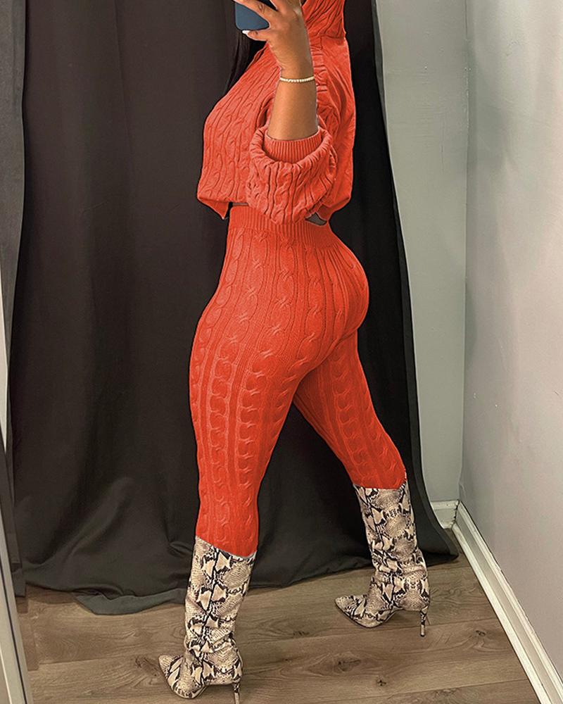 Casual Textured Long-Sleeved Knit Set