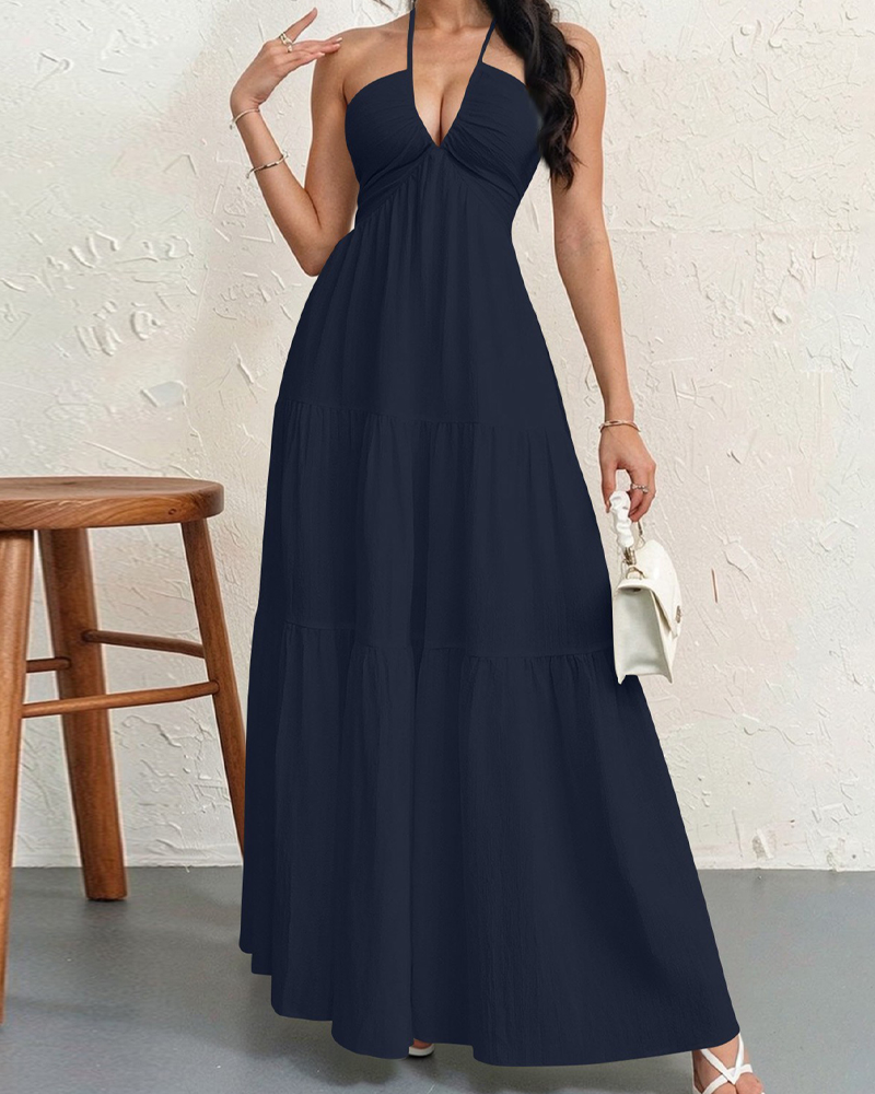 Halter Neck Backless Tie-Up Maxi Dress