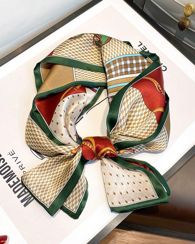 Checked Pony Fashion Double Layer Silk Scarf-Curvy-Faja