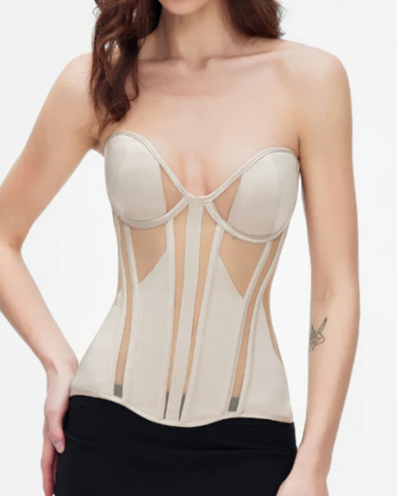 Sheer Mesh Bra See-Through Cool Strappy Fishbone Corset