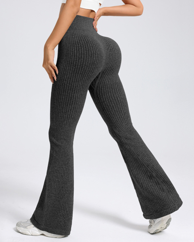 High Waist Ribbed Flared Yoga Pants-Curvy-Faja