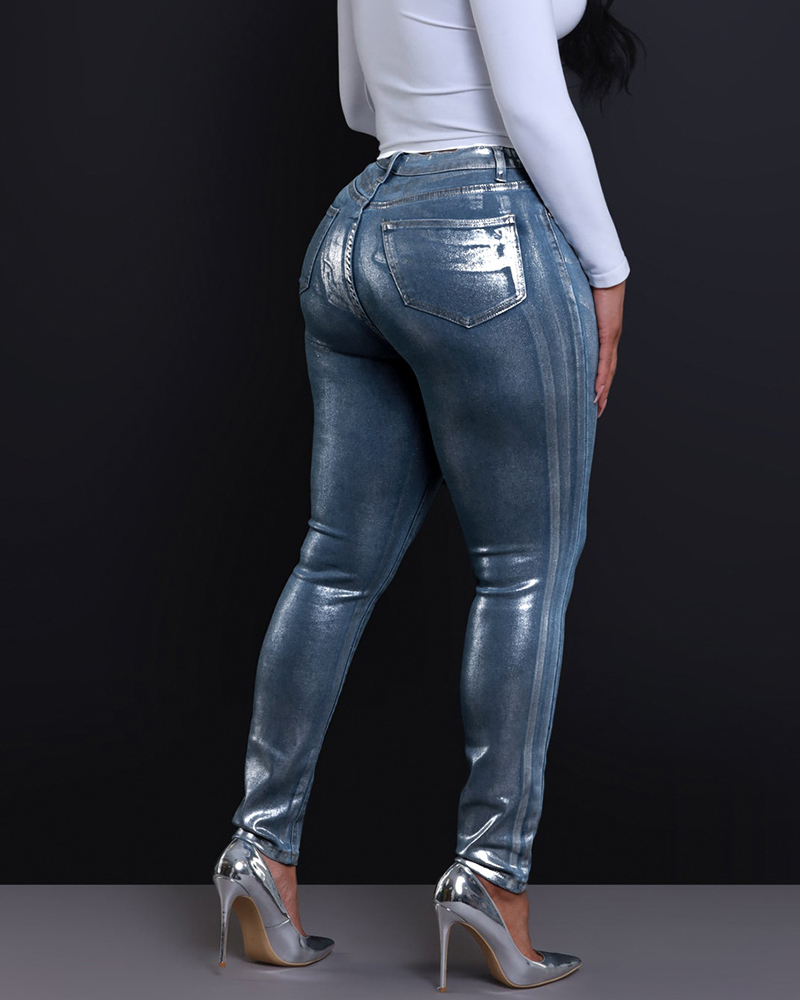 Silver-Tone Skinny Stretch Jeans-Curvy-Faja