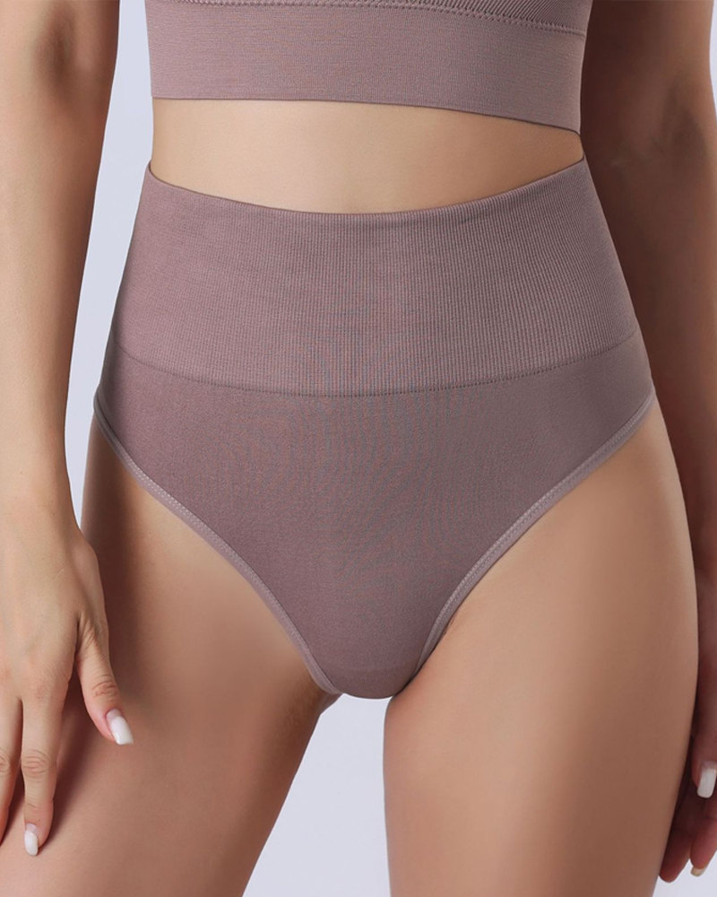 Threaded Solid Color Simple Thong-Curvy-Faja