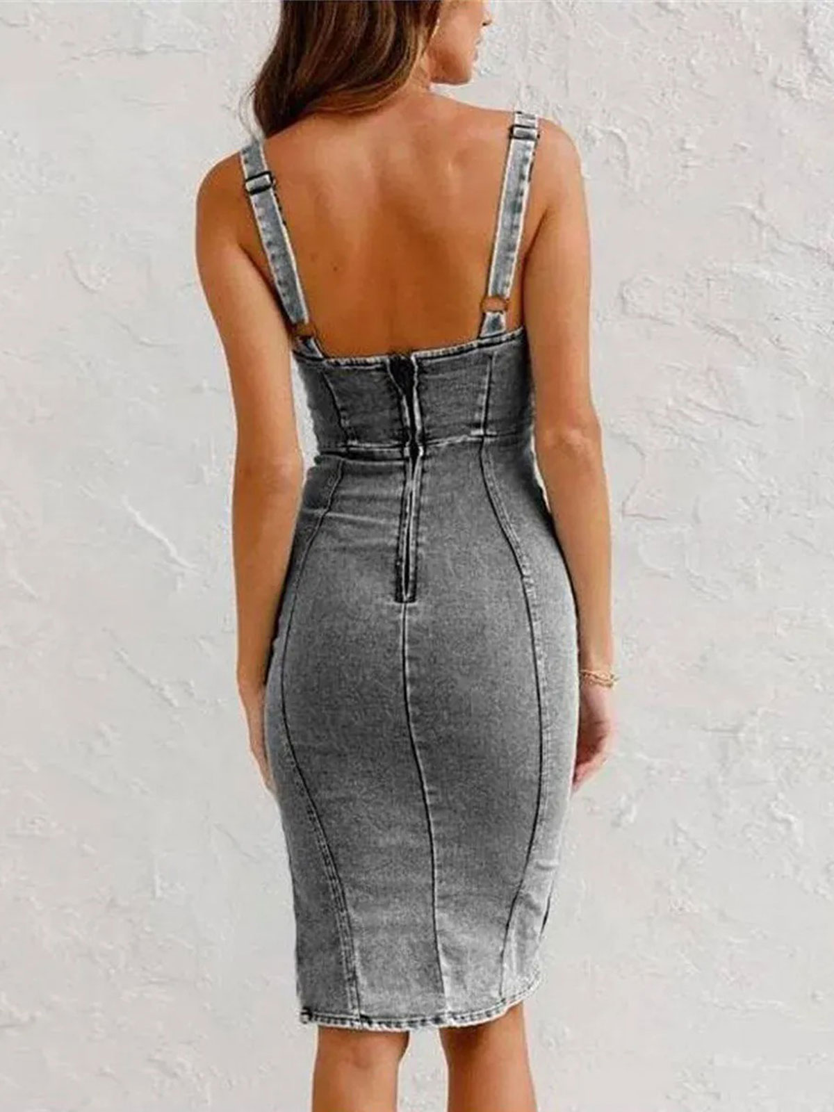 Stretch Sleeveless Denim Dress With Slit