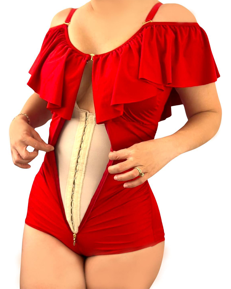 Body Shaping Ruffled Triangular Jumpsuit（Pre-Sale)