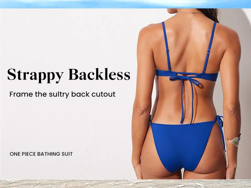 DOBREVA Women's One Piece Swimsuit Strappy Backless Bathing Suit Cut Out Lined Scoop Neck Adjustable Straps Swimwear