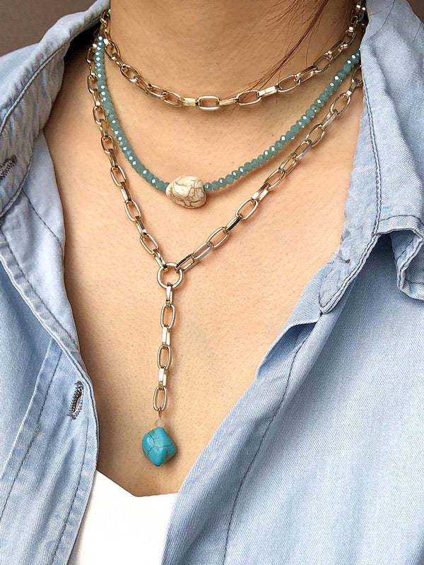 Gold Punk Bohemian Beads Multilayer Necklace-Curvy-Faja