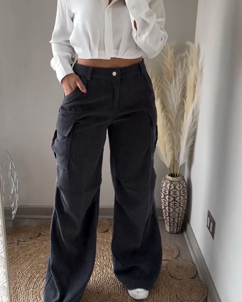 Corduroy Cargo Trousers-Curvy-Faja