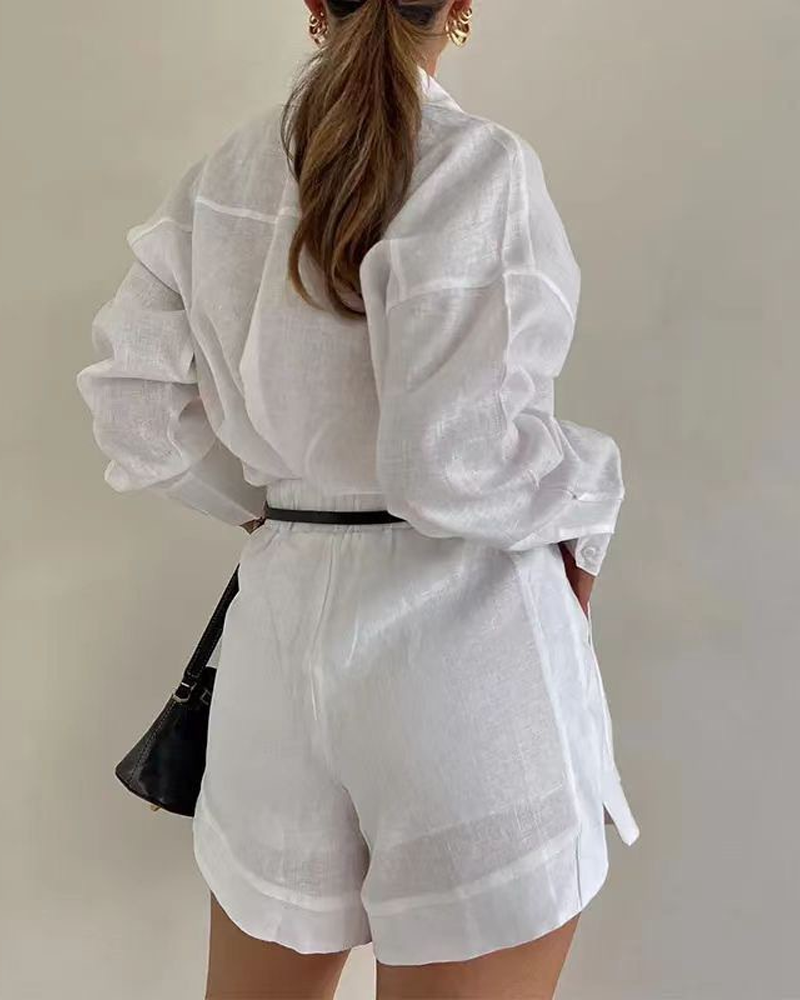 Casual Shirt High Waisted Shorts Set