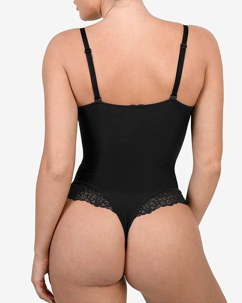 Deep V-Neck Shaping Lace Bodysuit